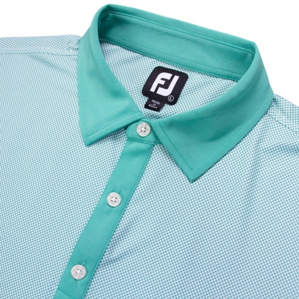 FootJoy Golf Polo Shirt Mens Large‎ Green Mini Check Contrast Collar Stretch